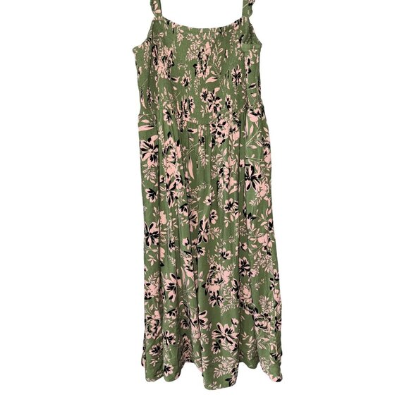 Torrid 3 Green Pink Floral Print Sleeveless Maxi Dress Shirred Bodice Adjustable - Picture 2 of 11